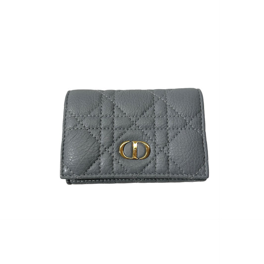 DIOR Cannage Calfskin Dior Caro Glycine Wallet Blue Ghw