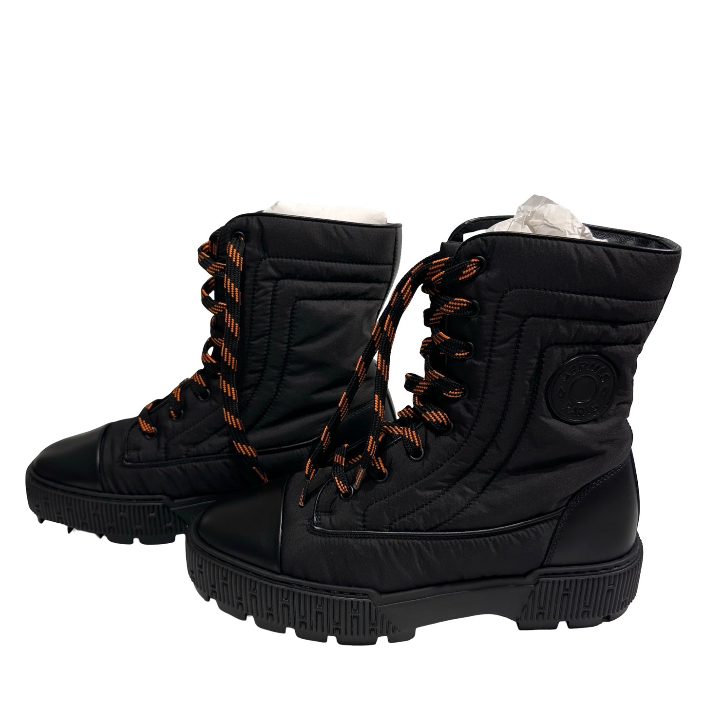 New Hermès Calfskin Leather Parachute Boots Black