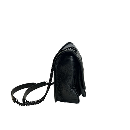 Used SAINT LAURENT Crocodile Embossed Leather Shoulder Bag Black