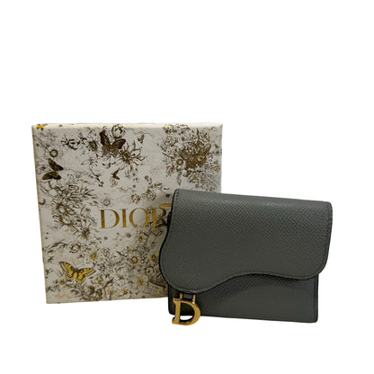 Used DIOR Grained Calfskin Saddle Lotus Wallet Wallet Grey