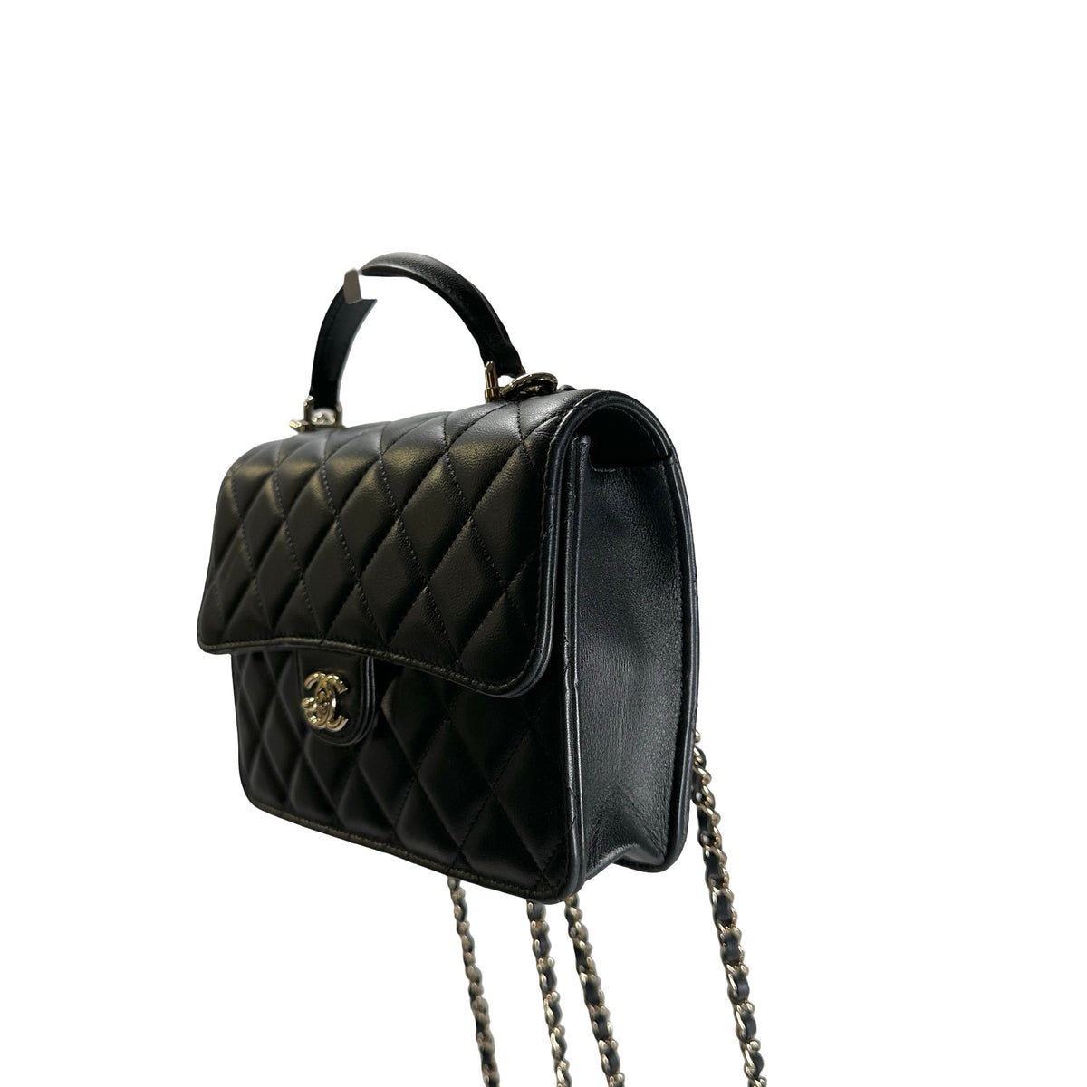 Used CHANEL Quilted Lambskin Trend CC Handbag Black Gold
