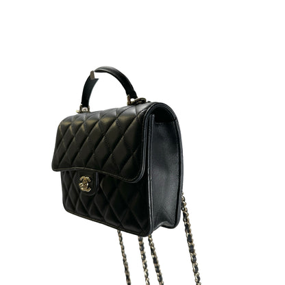 Used CHANEL Quilted Lambskin Trend CC Handbag Black Gold