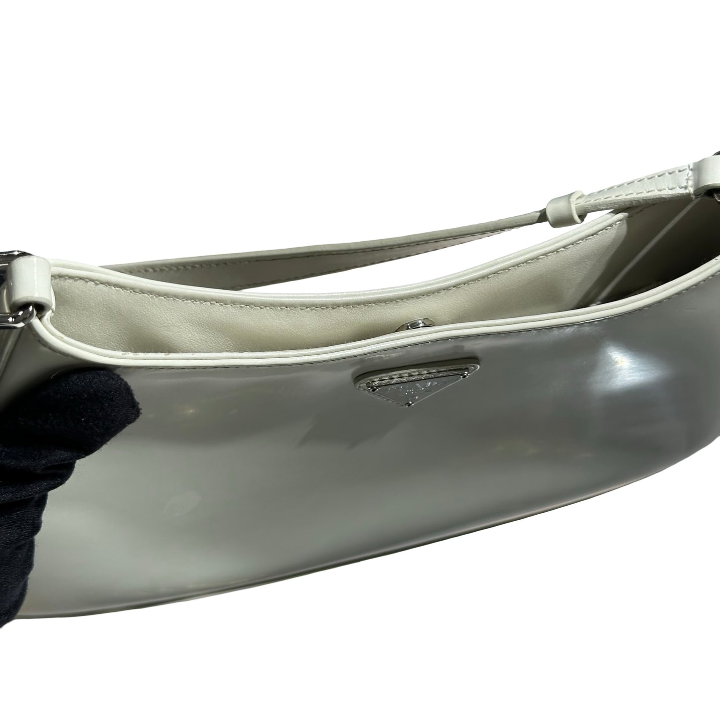 PRADA CLEO BRUSHED LEATHER SHOULDER BAG WHITE PHW [3001009]