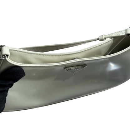 PRADA CLEO BRUSHED LEATHER SHOULDER BAG WHITE PHW [3001009]