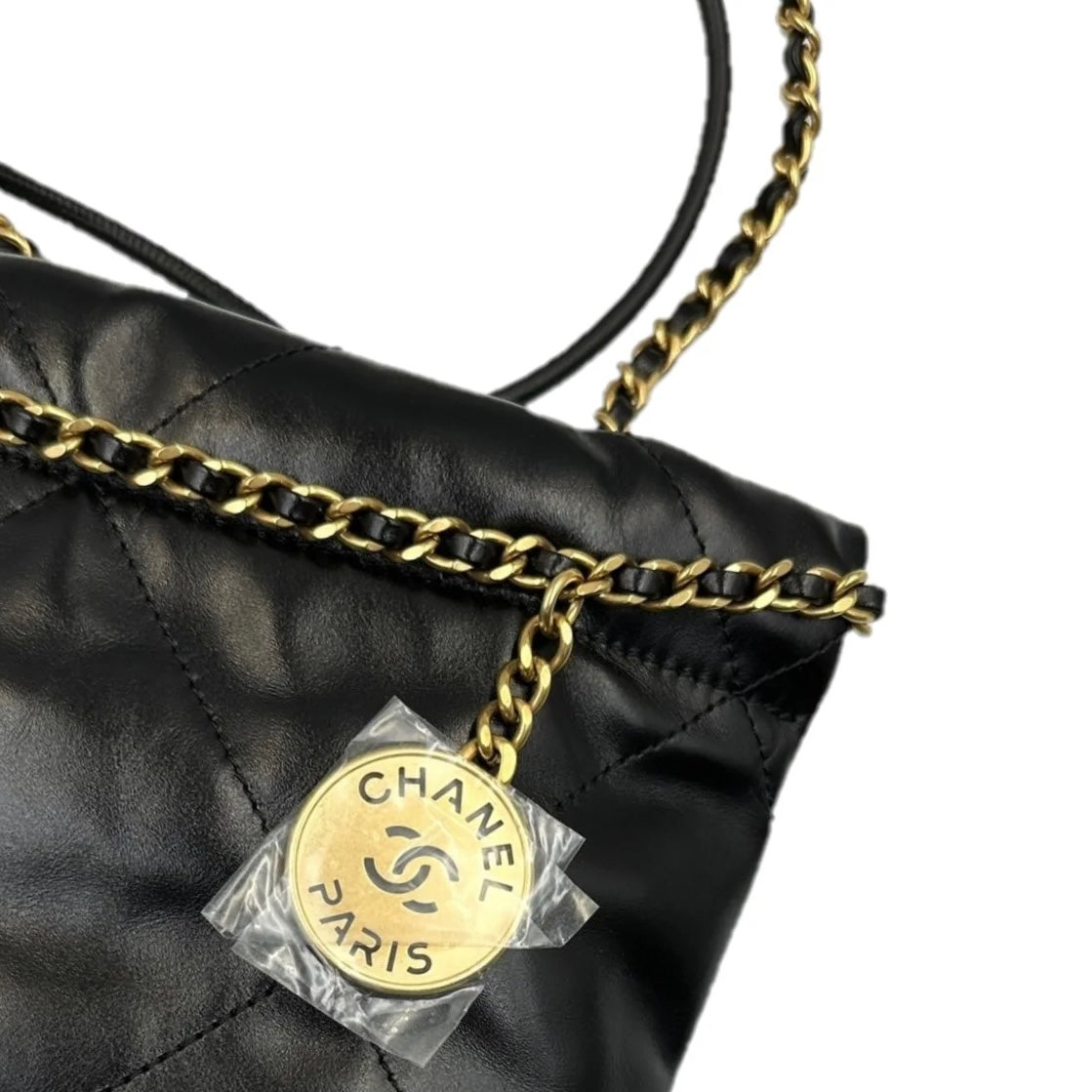 New CHANEL Lambskin Leather Mini 22 Chain Shoulder Bag Black GHW
