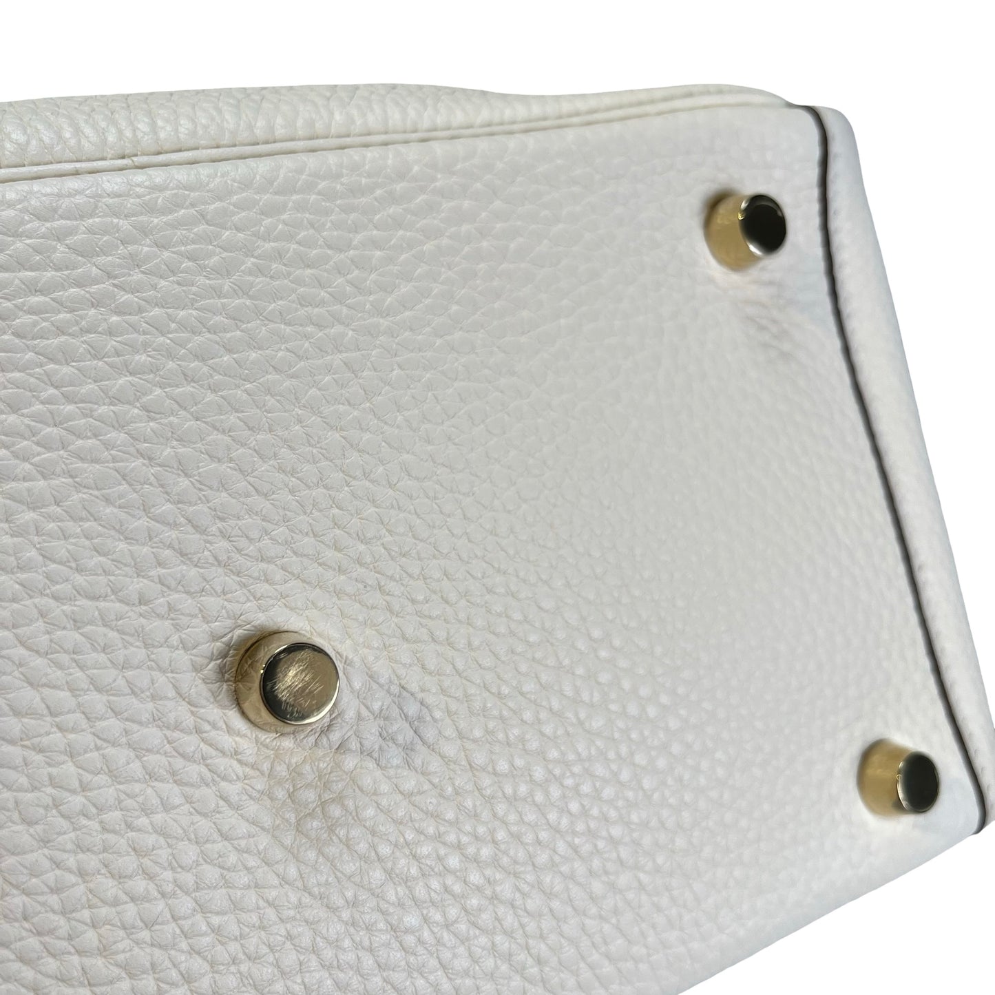 Used HERMES Leather Clemence Lindy Handbag Cream Off-White
