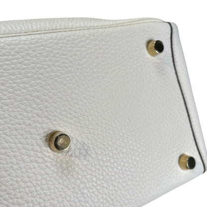 Used HERMES Leather Clemence Lindy Handbag Cream Off-White