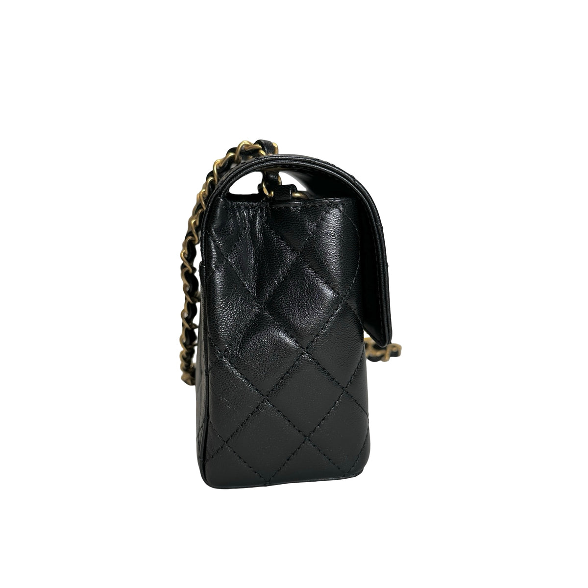 Used CHANEL Quilted Mini Flap Bag Chain Shoulder Bag Black Gold
