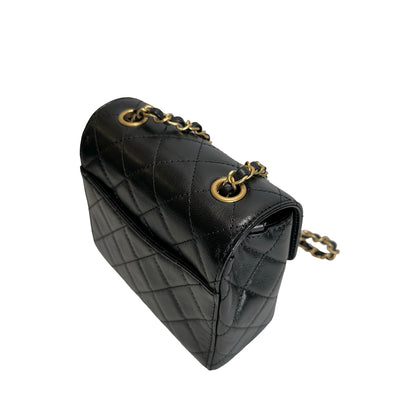 Used CHANEL Quilted Mini Flap Bag Chain Shoulder Bag Black Gold
