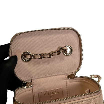 Used CHANEL Caviar Quilted Mini Vanity with Classic Chain Vanity case Beige Light Pink