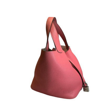 Used HERMES Leather Solid color Picotin 18 Bucket Bag Pink Silver