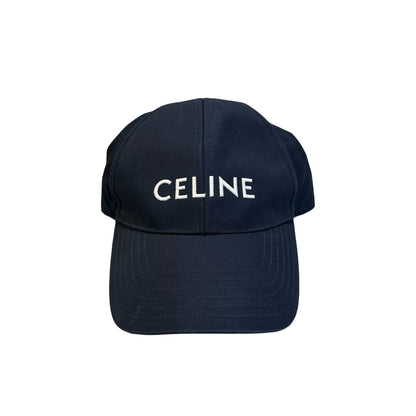 Used CELINE Logo Baseball Cap Hat Navy GHW