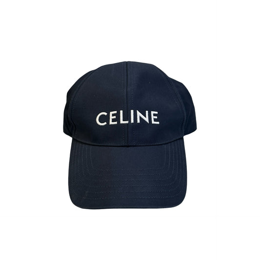 Used CELINE Logo Baseball Cap Hat Navy GHW