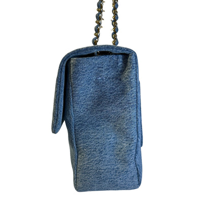 Used CHANEL Denim Classic Flap Chain Shoulder Bag Blue GHW