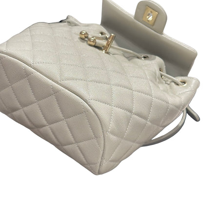 Used CHANEL Calfskin Leather Backpack Calf Skin Backpack Gray GHW