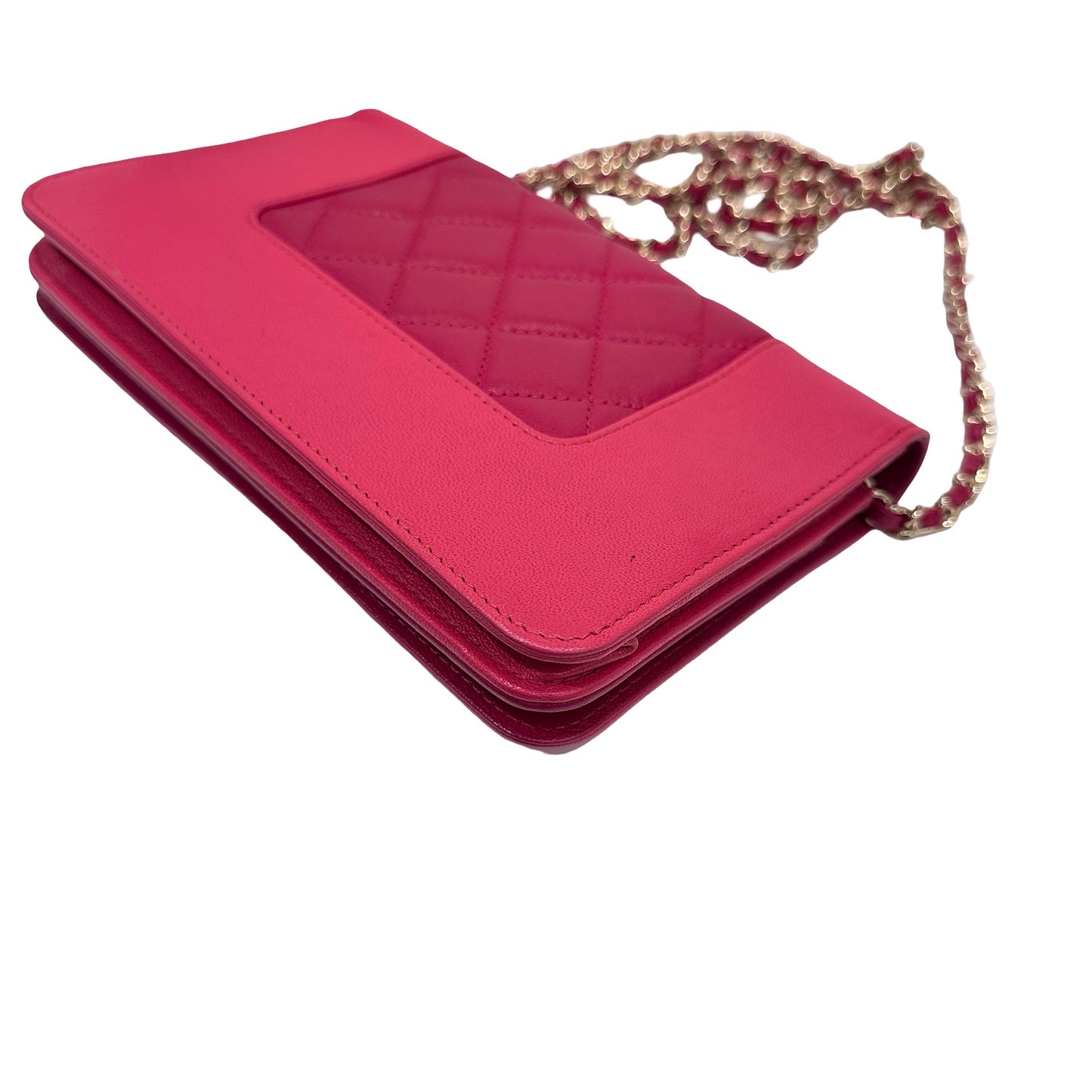 Used CHANEL Calfskin Leather WOC Cross Body Bag Red GHW