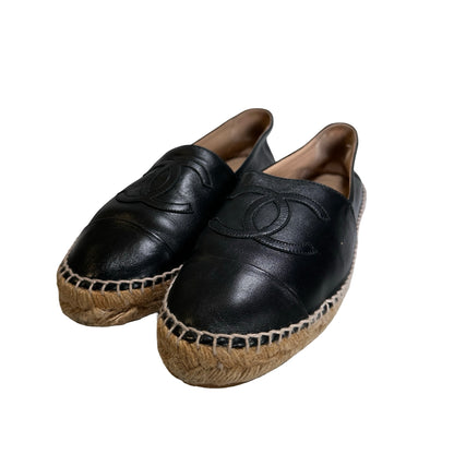 Used CHANEL Lambskin Espadrilles Shoes Black
