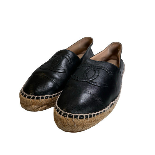 Used CHANEL Lambskin Espadrilles Shoes Black