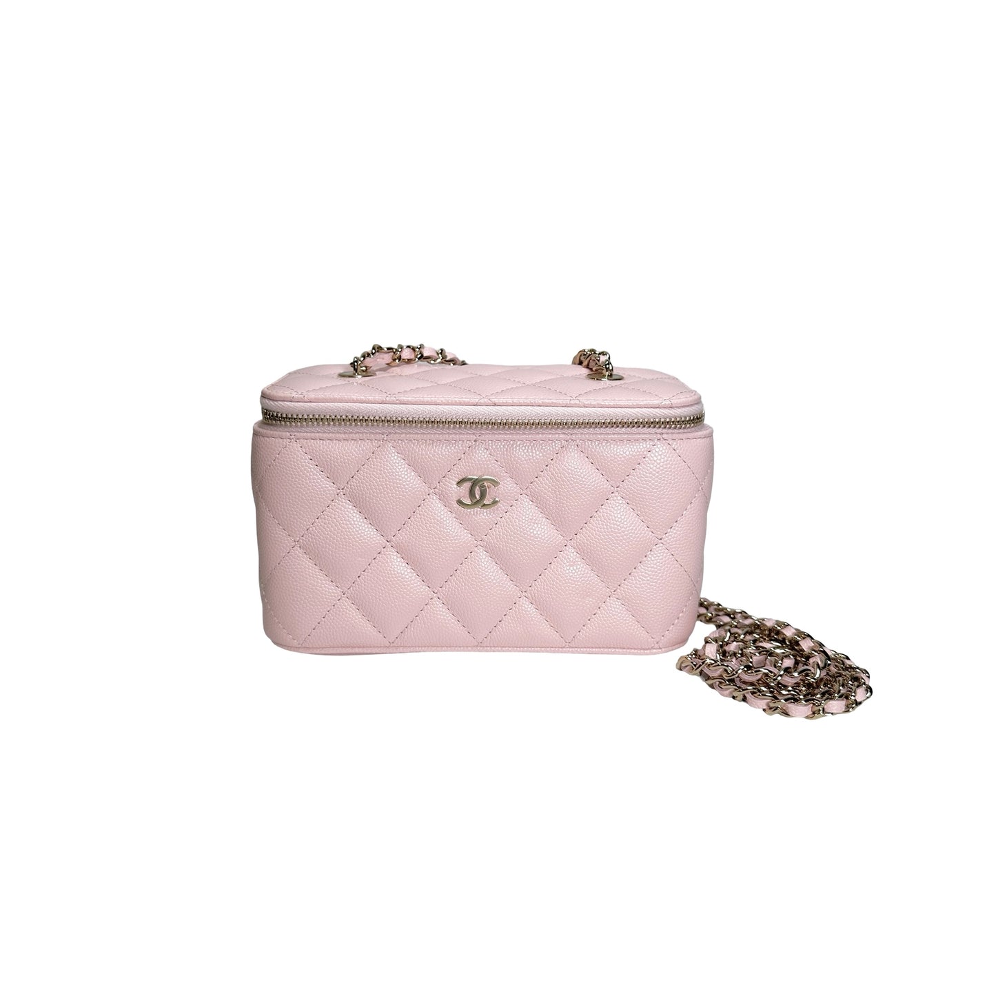 Used CHANEL Quilted Caviar Long Vanity Case Vanity case Pink