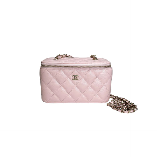 Used CHANEL Quilted Caviar Long Vanity Case Vanity case Pink