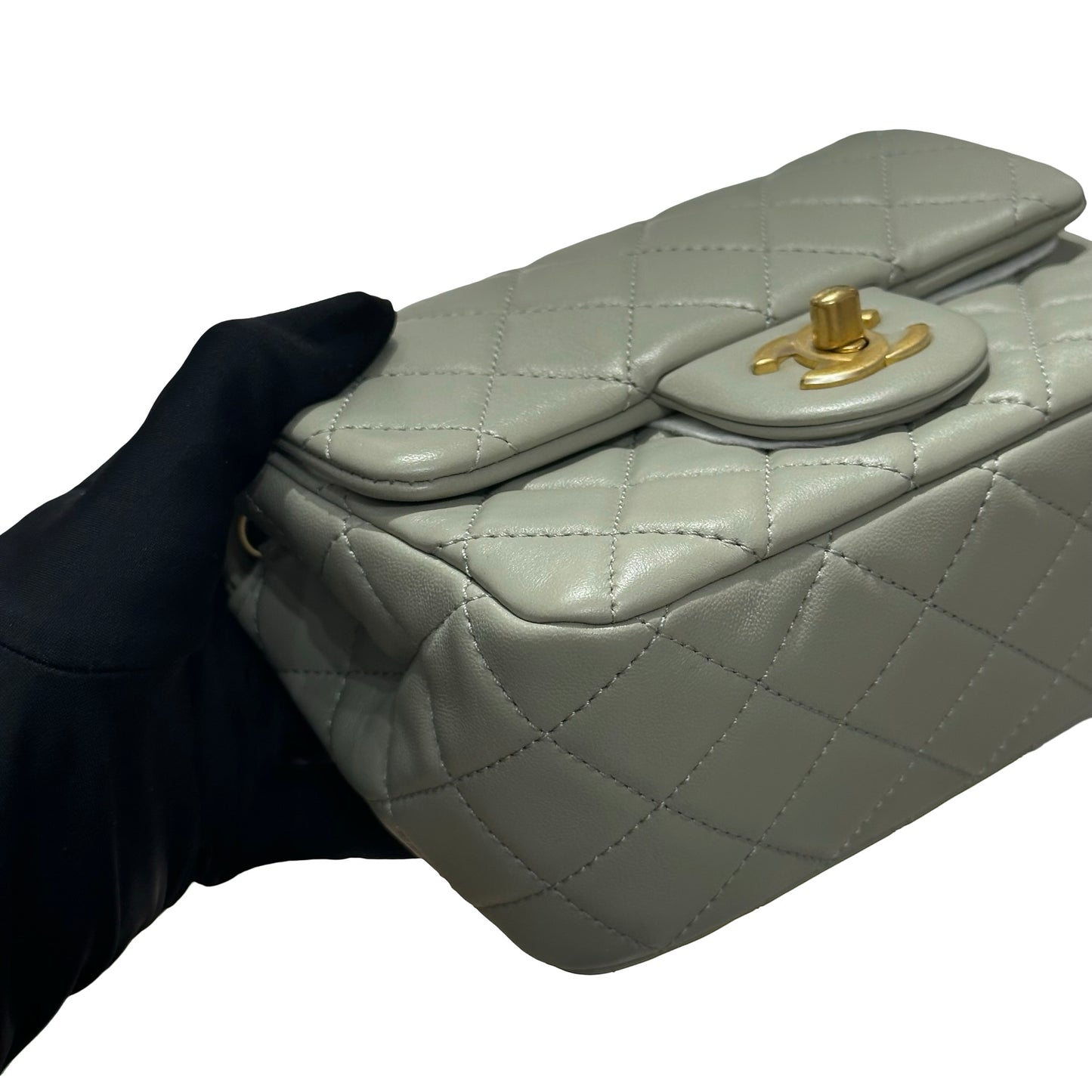 Unused CHANEL Min Flap 17cm with Gold Ball Cross Body Bag Grey GHW