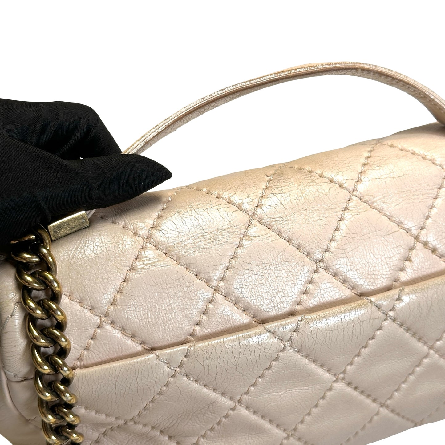 Used CHANEL Quilted Leather Kelly Flap Handbag Beige Gold Tone Hardware