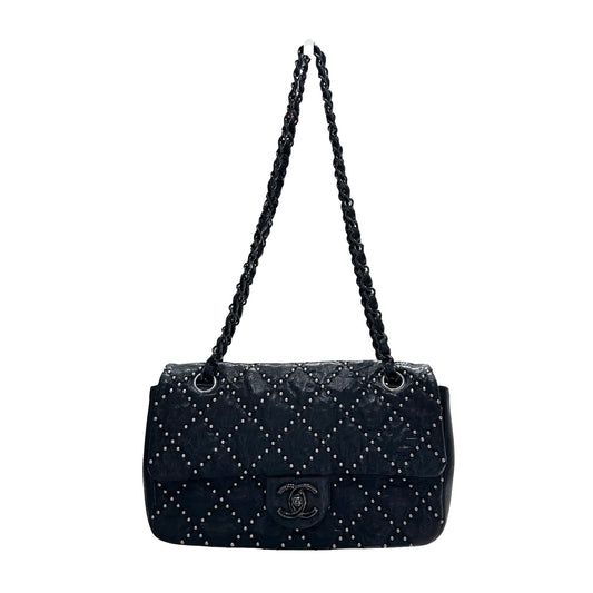 Used CHANEL Lambskin Leather Flap Shoulder Bag Black