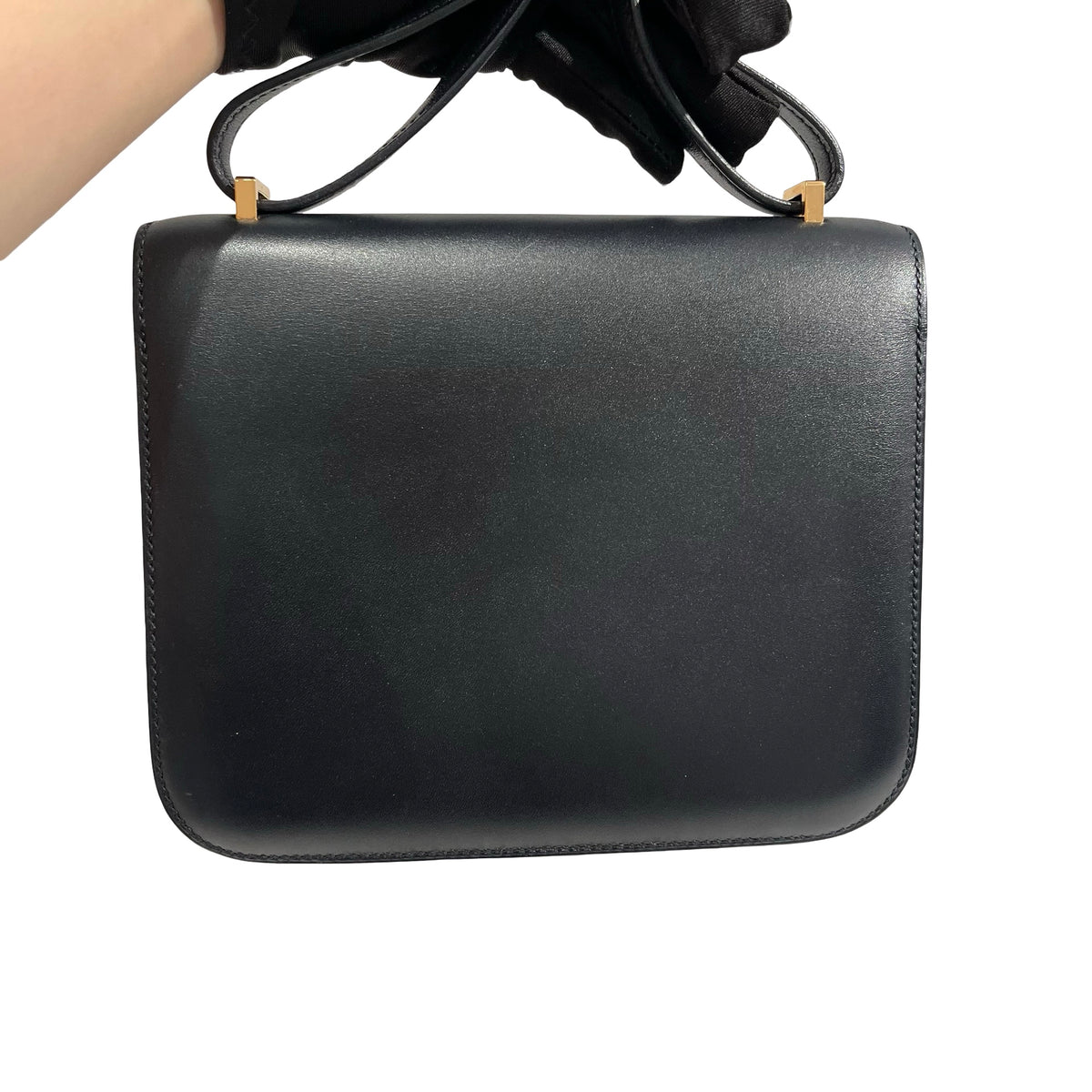 Used HERMES Box Calf Mini Constance Shoulder Bag Black Gold