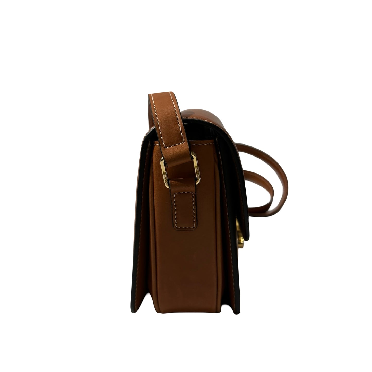 Used Céline Calfskin Leather Triomphe Shoulder Bag GHW Brown