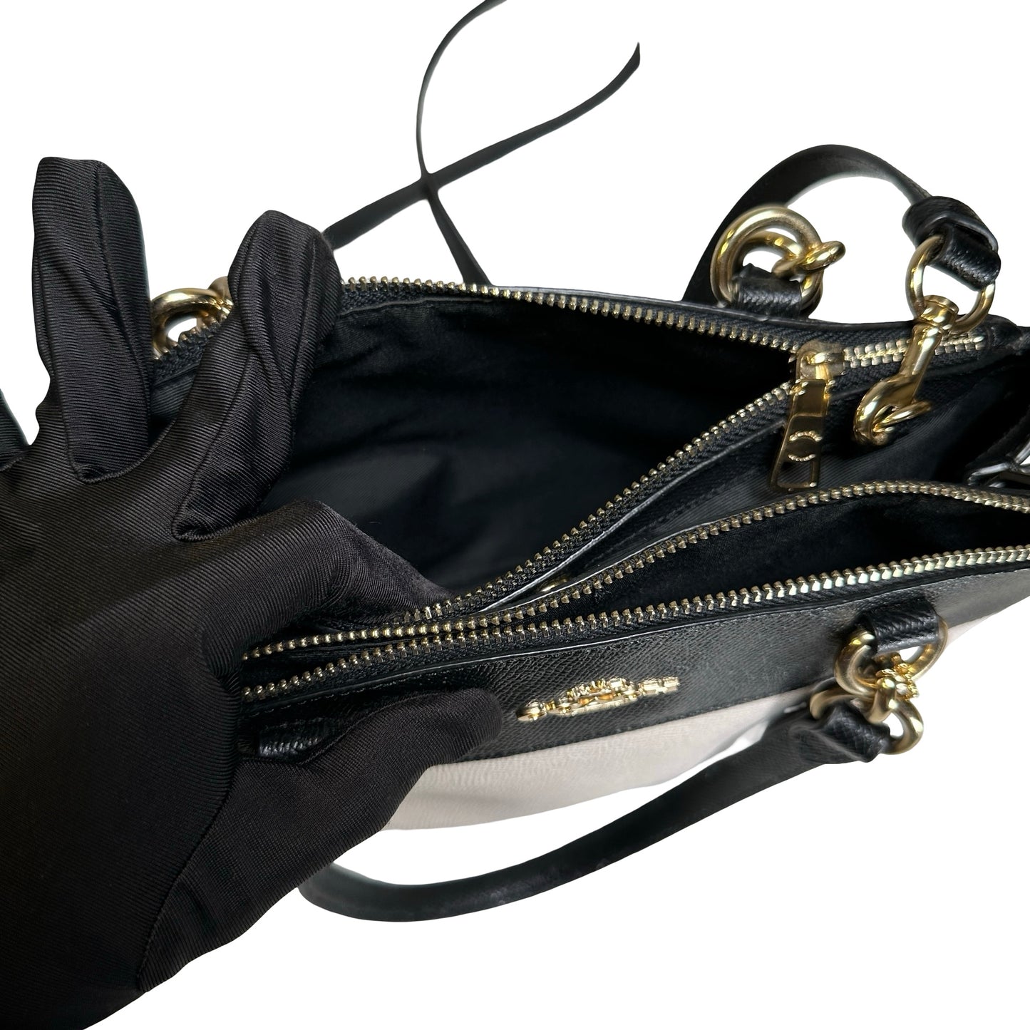 Used COACH Calfskin Two way shoulder bag Two Way Shoulder Bag Black White