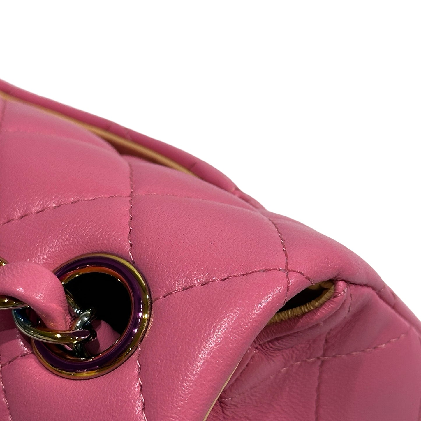 Used CHANEL Matelasse Lambskin Flap Bag Chain Shoulder Bag Pink