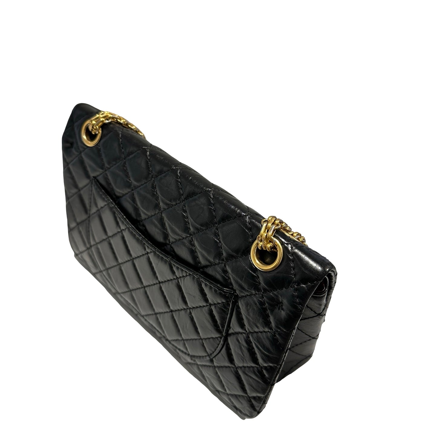 Used CHANEL Quilted Aged Calfskin 2.55 Small Chain Shoulder Bag Black Gold