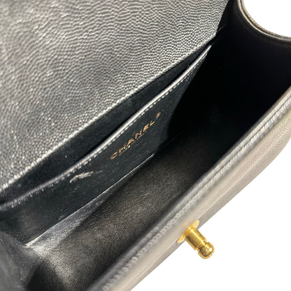 Used CHANEL Caviar Leather Boy 20cm Chain Shoulder Bag Black GHW