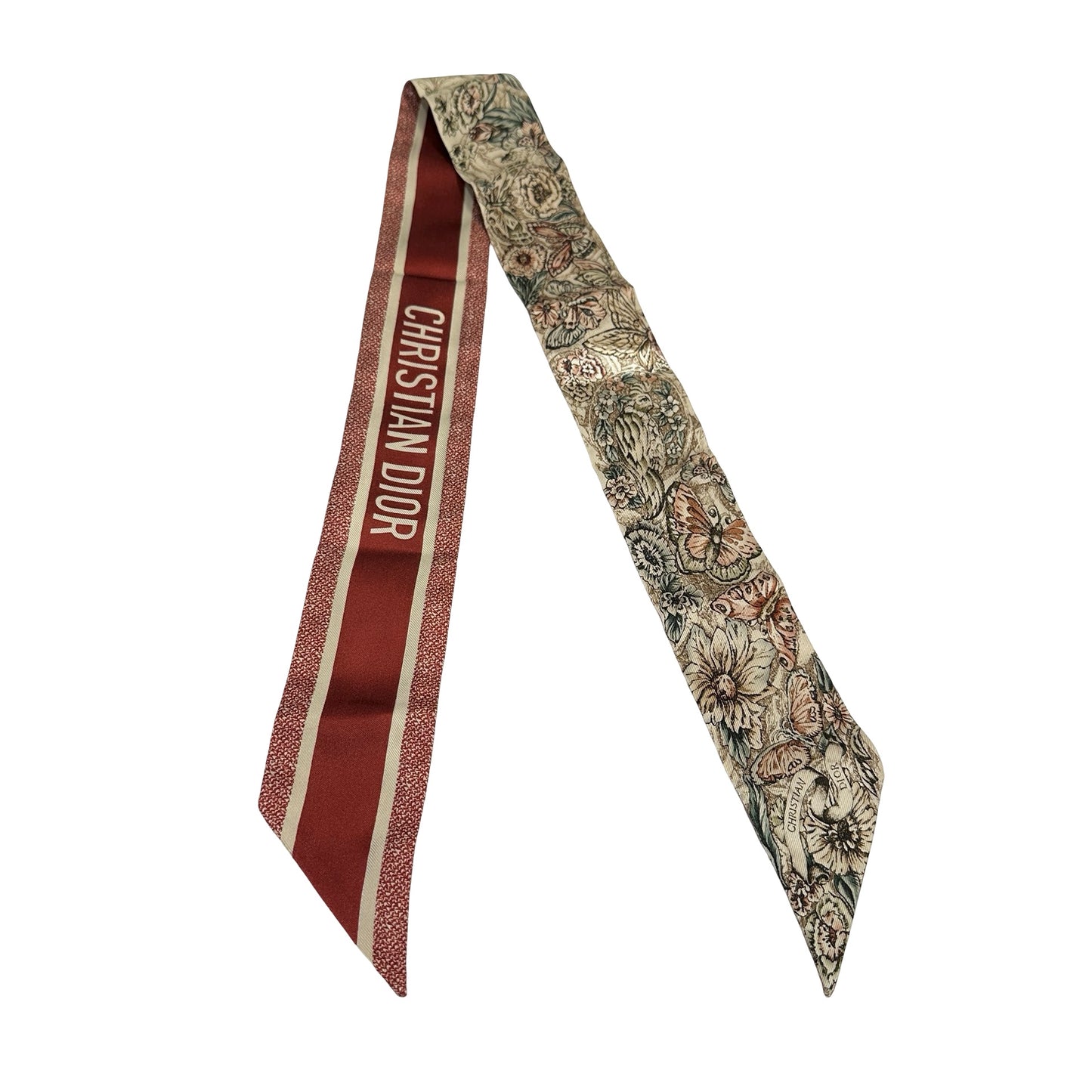 Used DIOR Floral Logo Mitzah Twilly Red Beige Multicolor