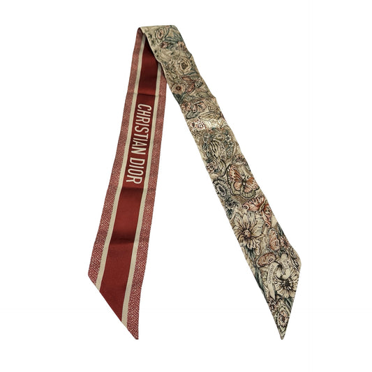 Used DIOR Floral Logo Mitzah Twilly Red Beige Multicolor