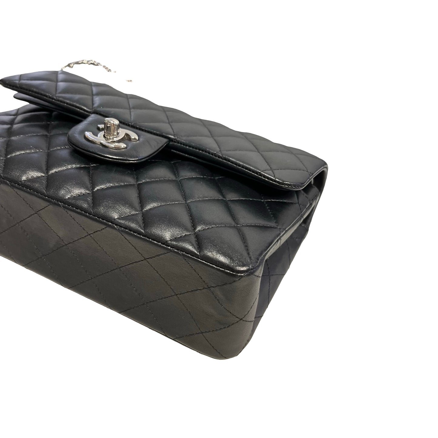 Used CHANEL Quilted Lambskin Classic Flap Chain shoulder bag Black Silver hardware