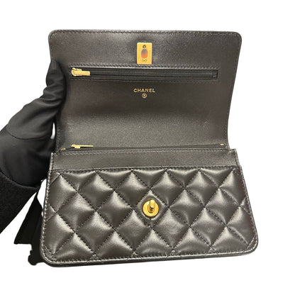 Used CHANEL WOC with Camellia Chain Shoulder Bag Black GHW