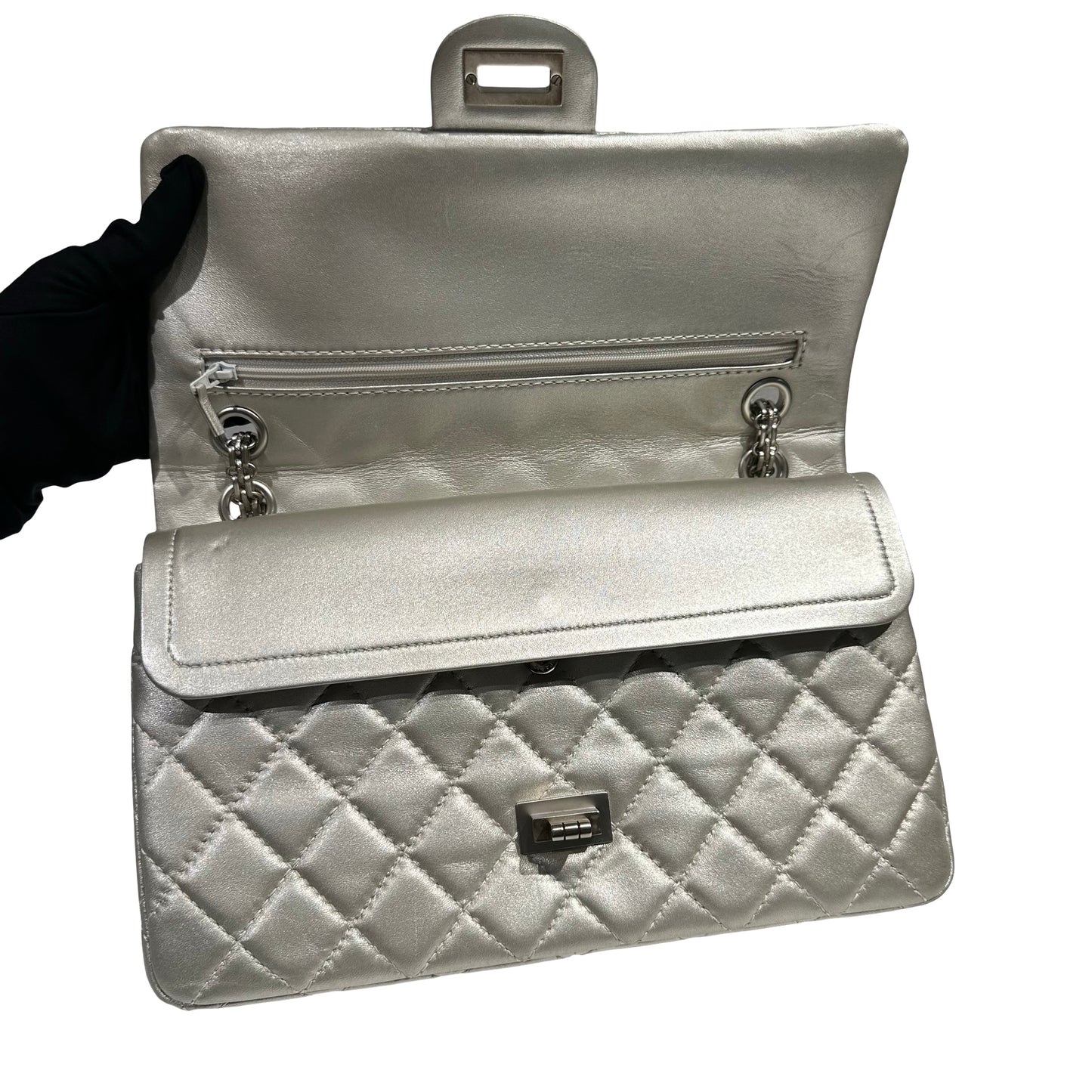 CHANEL SILVER PHW 2.55 DOUBLE FLAP BAG MEDIUM [3000275]