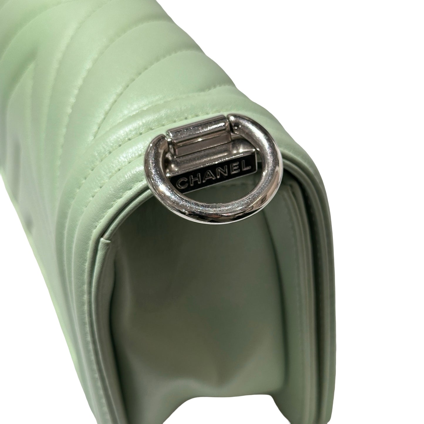 Used CHANEL Boy 20cm Cross Body Bag Green PHW