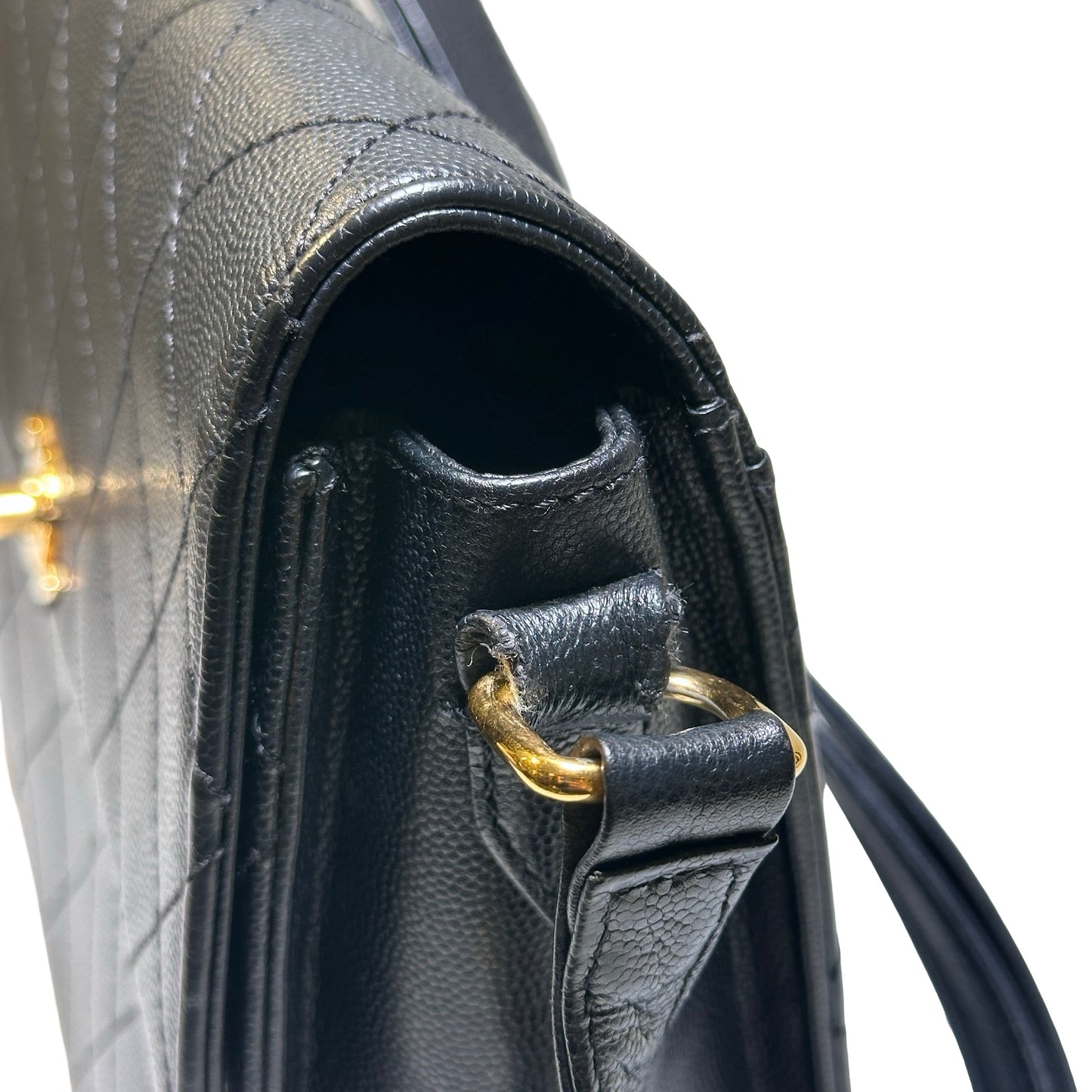 Used CHANEL Caviar Quilted Quilted Shoulder Bag Black Gold