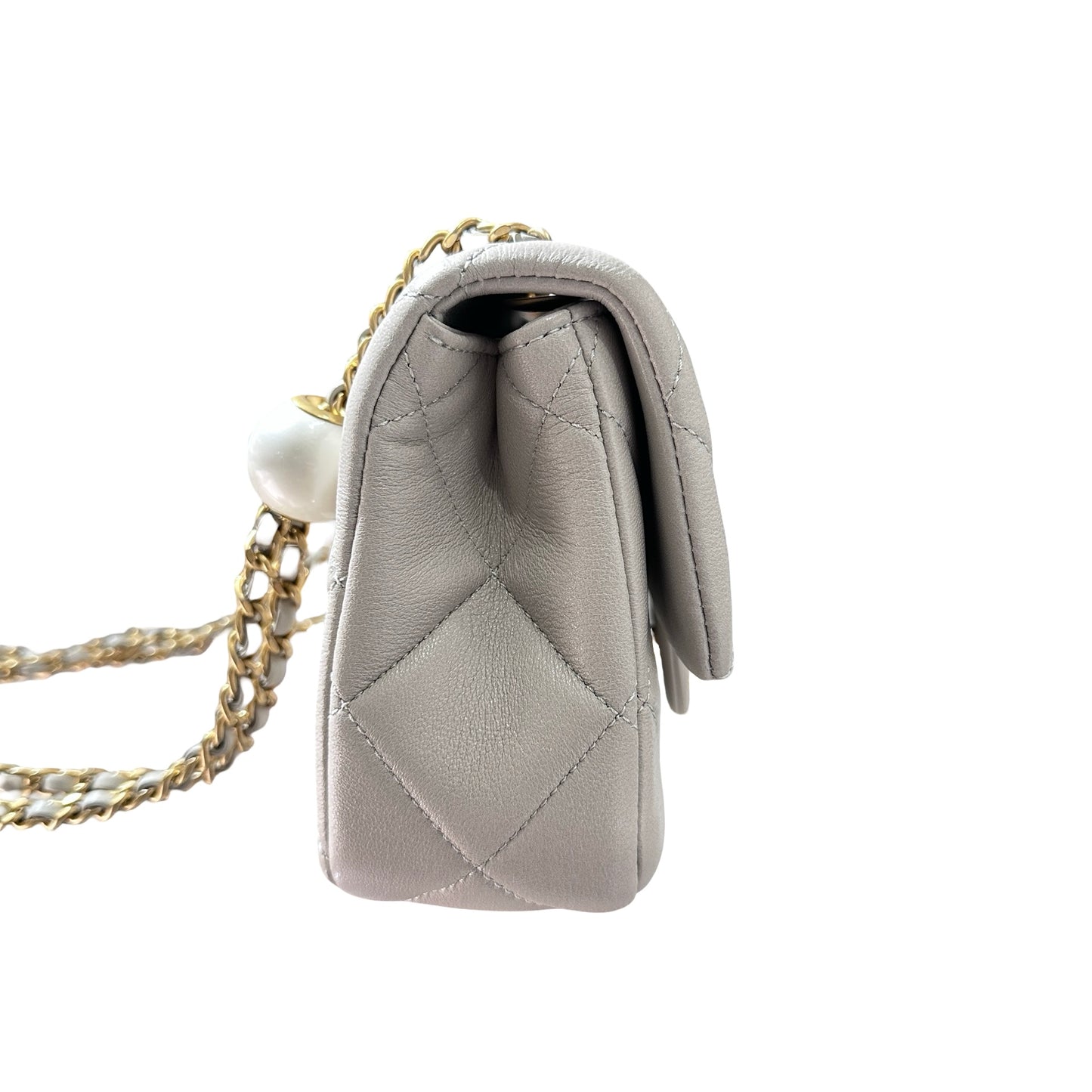 Used CHANEL Peal Crush Mini Flat 20cm Flat bag Grey GHW