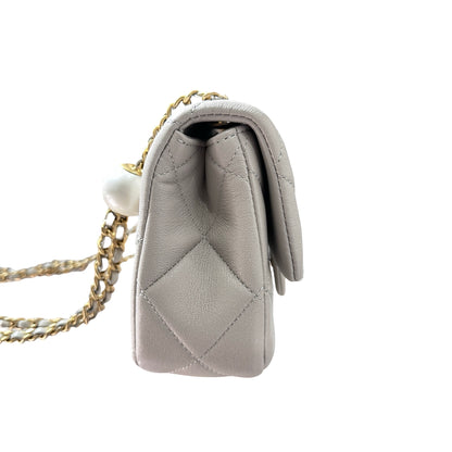 Used CHANEL Peal Crush Mini Flat 20cm Flat bag Grey GHW