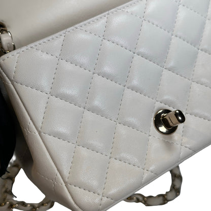 Used CHANEL Quilted Lambskin Classic Mini Rectangular Flap Bag Chain Shoulder Bag White GHW