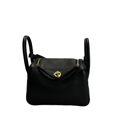 Brand New HERMES Leather Mini Lindy Handbag Black GHW