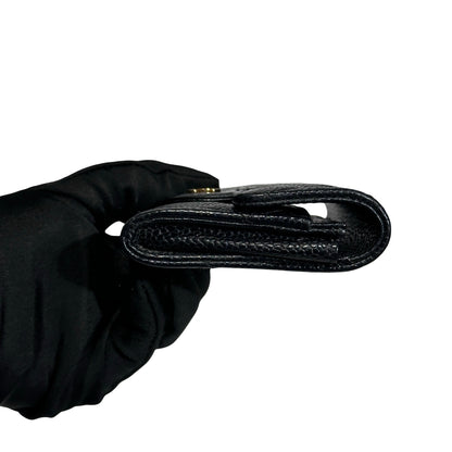 Used CHANEL Caviar Leather Card Holder Card Holder Black GHW