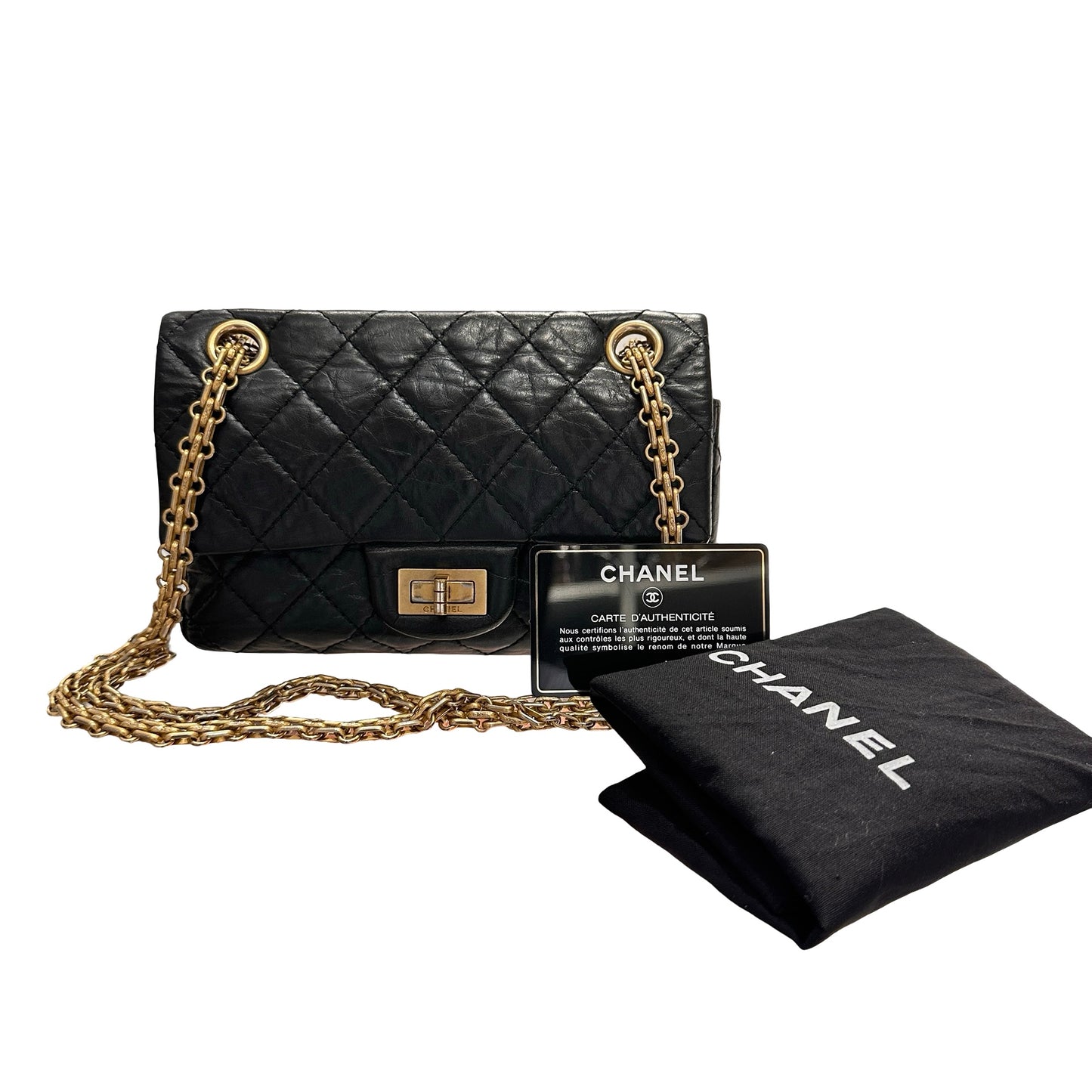 Used CHANEL Calfskin Leather Mini 2.55 Shoulder Bag Black