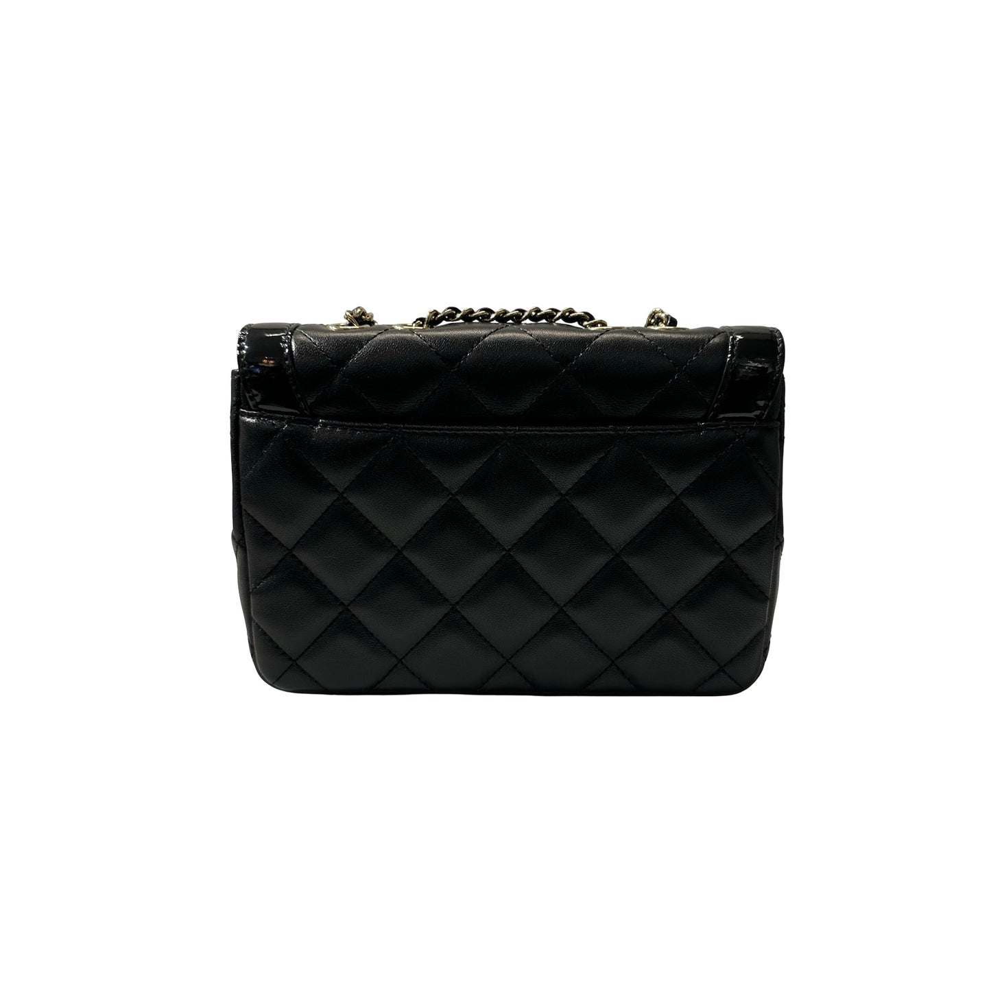 Used CHANEL Lambskin Leather Patent Leather Calfskin Leather 24B Flap Shoulder Bag Black PHW