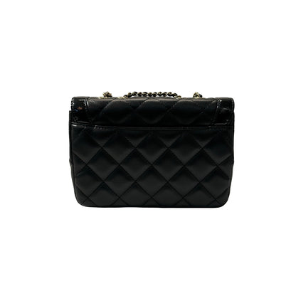 Used CHANEL Lambskin Leather Patent Leather Calfskin Leather 24B Flap Shoulder Bag Black PHW