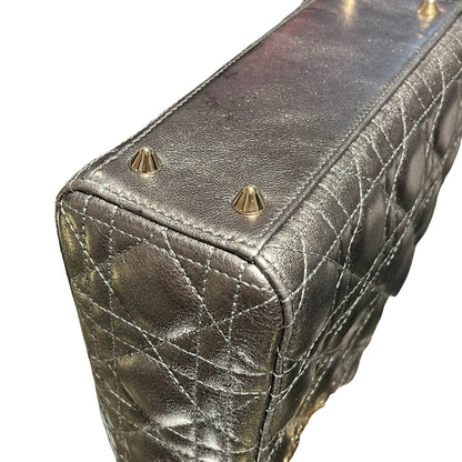 Used Dior Lady Dior Handbag Metallic Silver GHW