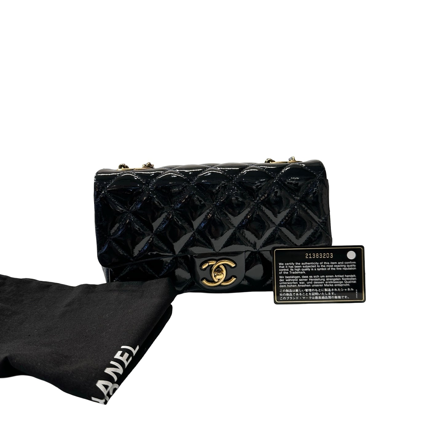Used CHANEL Patent Leather MINI FLAP 20 CM Chain Shoulder Bag Navy Blue GHW